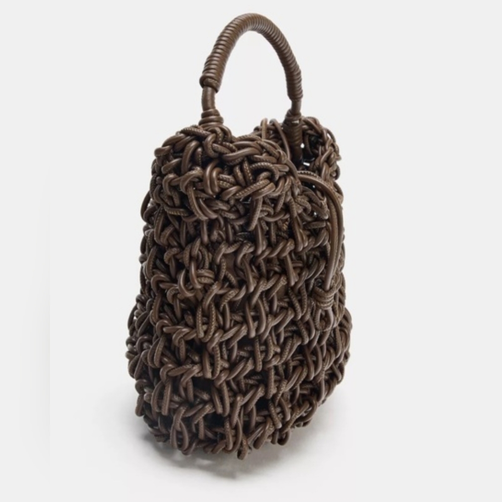 Zara Chocolate Brown Braided Shoulder Bag - Picture 6 of 11